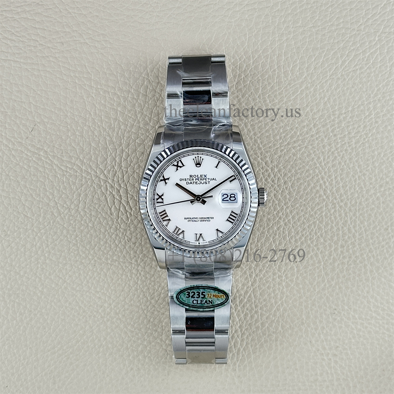 The Best Replica Rolex DateJust 36mm 904L Oystersteel 126234-0026 Super Clone 3235 Movement White Gold Wrap Fluted Bezel White Dial Roman Markers Oyster three-piece links Waterproof Clean factory Made