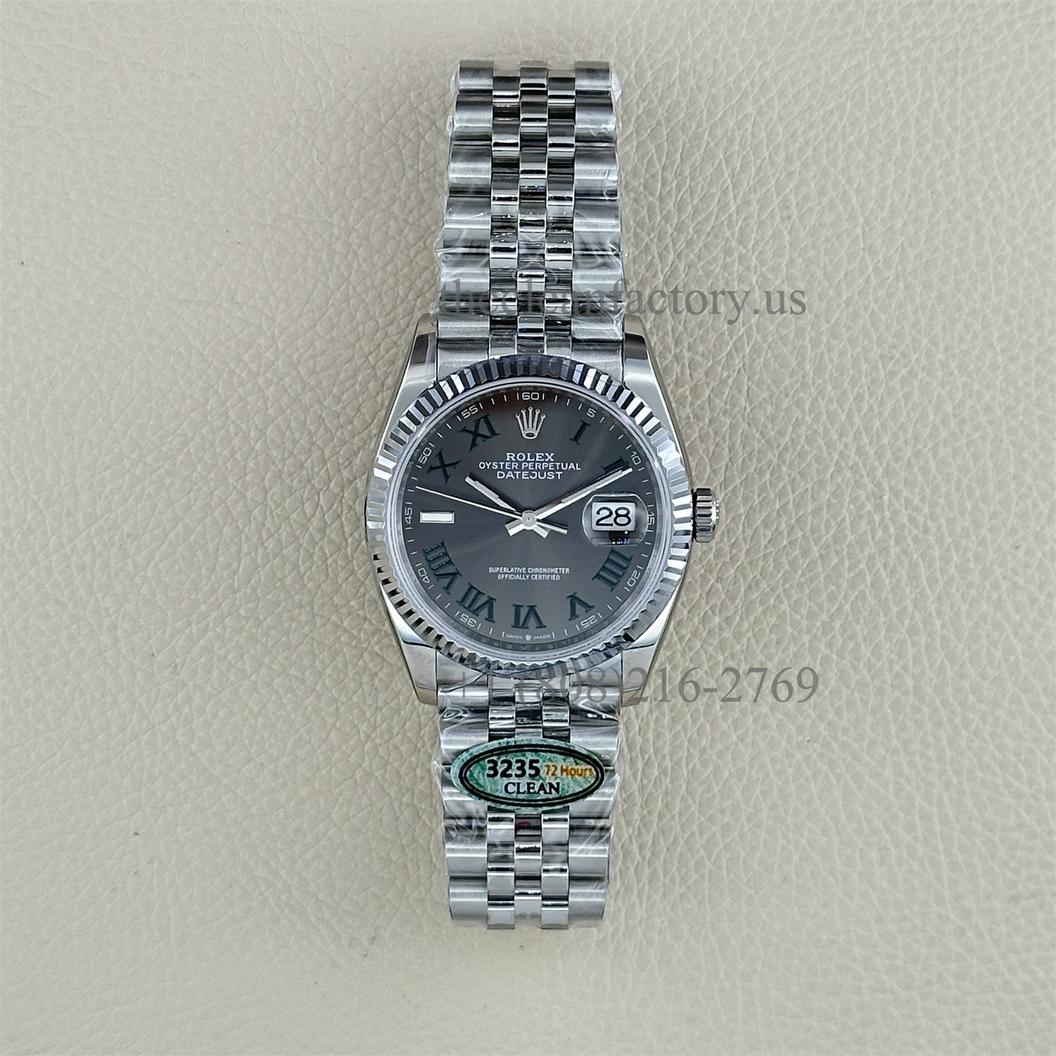 The Best Replica Rolex DateJust 36mm 904L Oystersteel 126234-0045 Super Clone 3235 Movement White Gold Wrap Fluted Bezel Slate Grey Wimbledon Dial Jubilee five-piece links Waterproof Clean factory Made