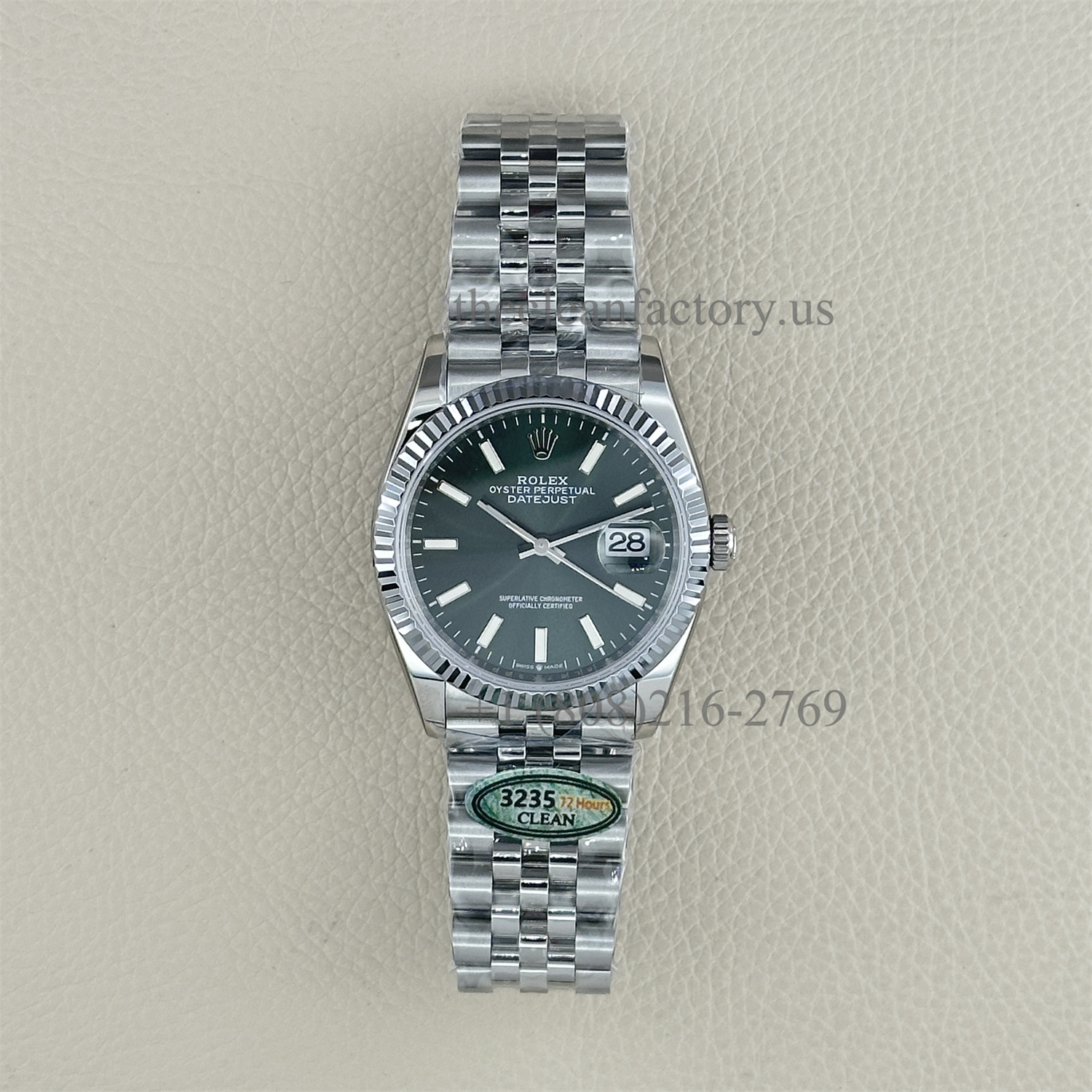 The Best Replica Rolex DateJust 36mm 904L Oystersteel 126234-0051 Super Clone 3235 Movement White Gold Wrap Fluted Bezel Green Dial Jubilee five-piece links Waterproof Clean factory Made