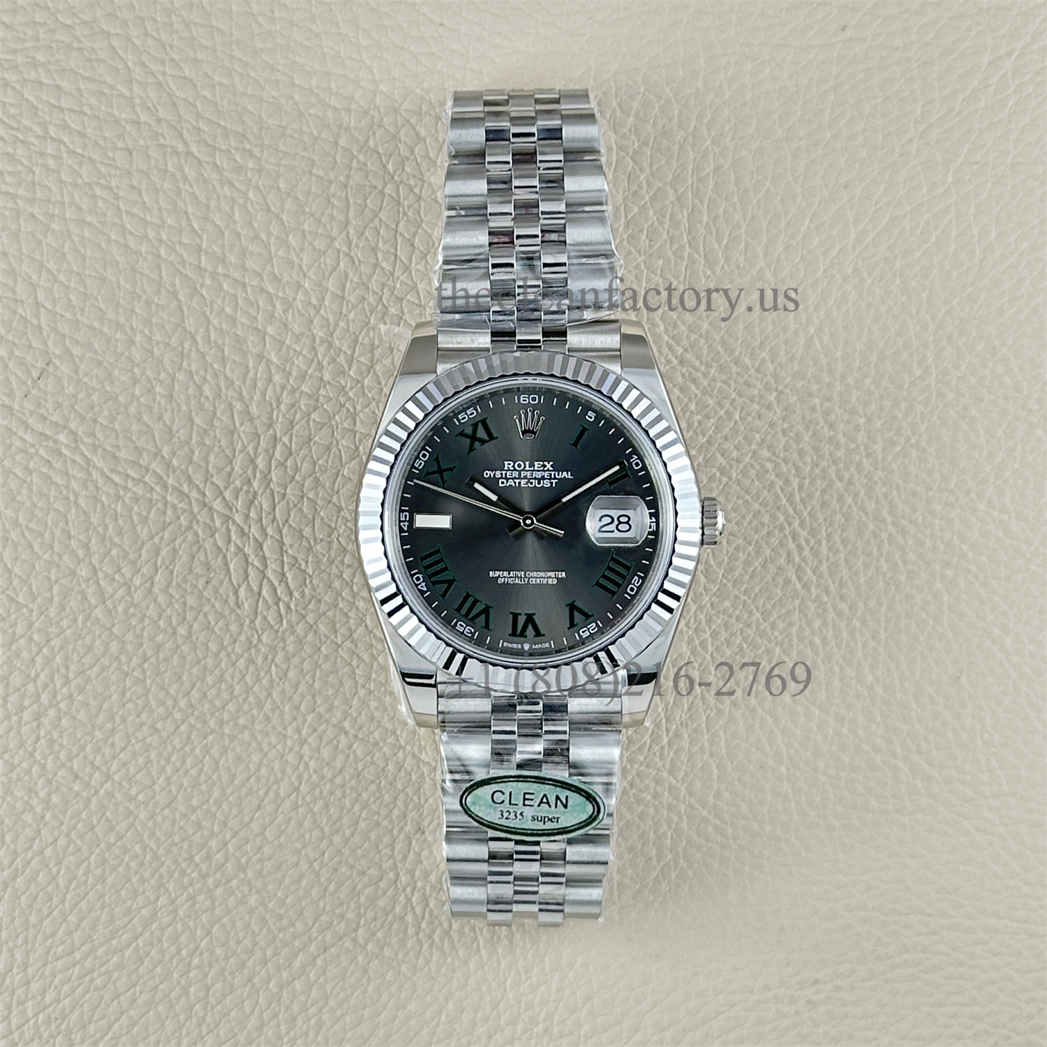 The Best Replica Rolex DateJust 41mm 904L Oystersteel 126334-0022 Super Clone 3235 Movement White Gold Wrap Fluted Bezel Grey Wimbledon Roman Dial Jubilee five-piece links Waterproof Clean factory Made