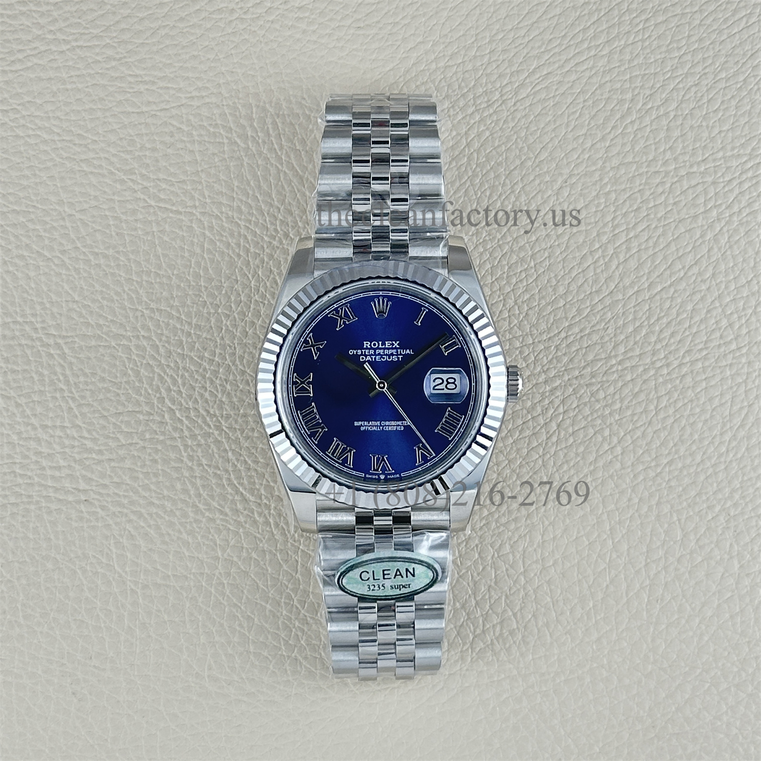 The Best Replica Rolex DateJust 41mm 904L Oystersteel 126334-0026 Super Clone 3235 Movement White Gold Wrap Fluted Bezel Blue Wimbledon Roman Dial Jubilee five-piece links Waterproof Clean factory Made