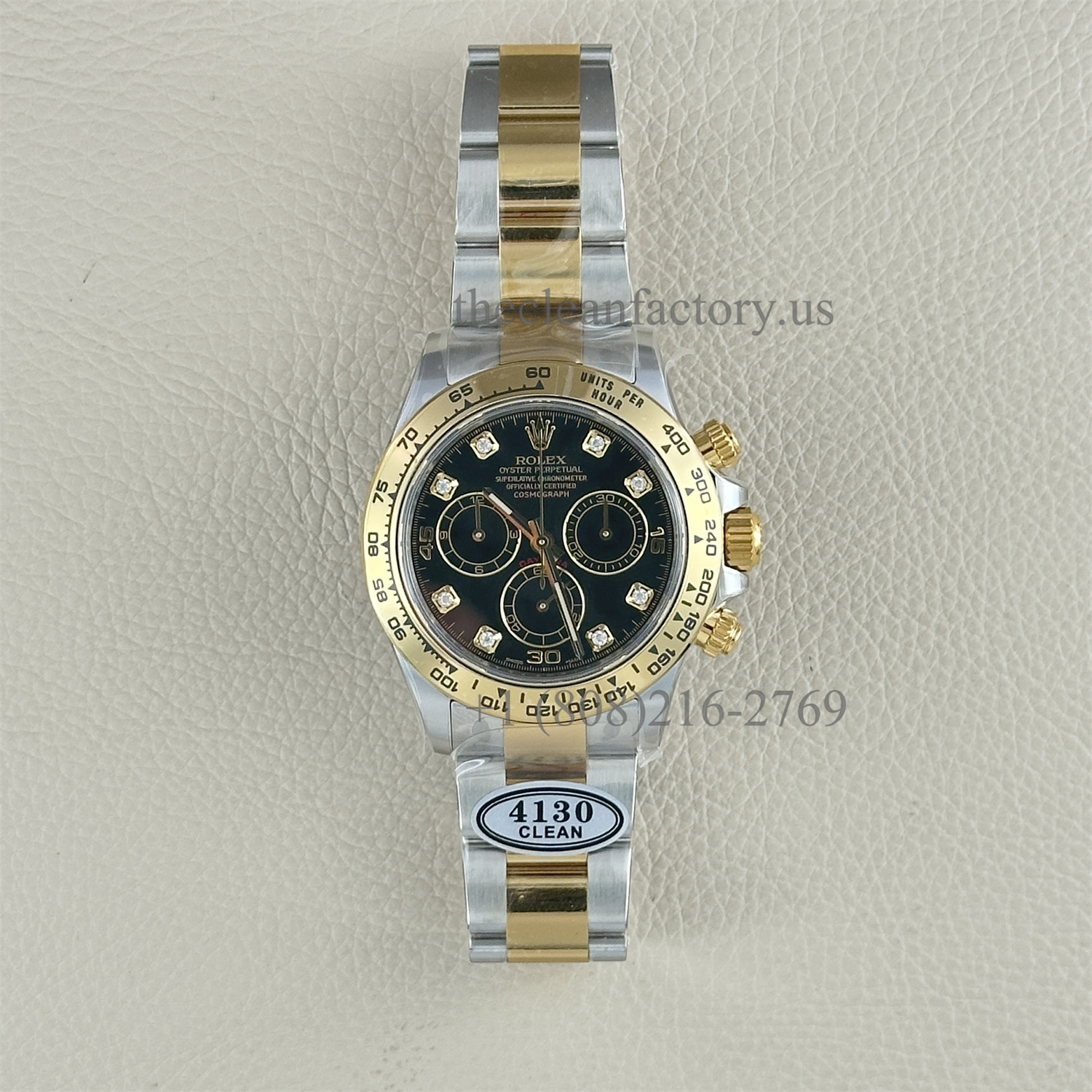 Clean Factory Rolex Daytona 116503-0008 Black Diamond Dial Two-tone 18k Gold wrapped Super Clone Chronograph waterproof Best replica 4130 Movement