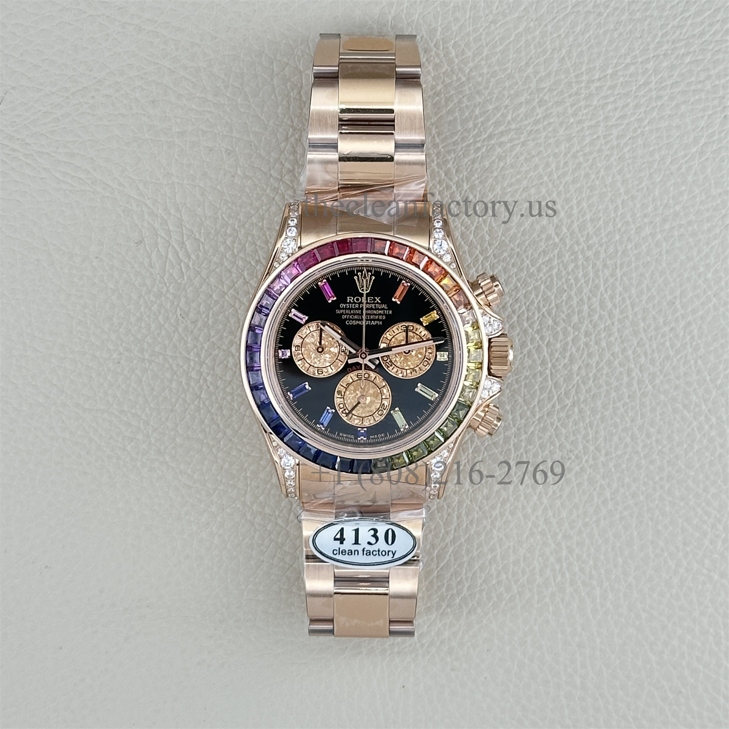 Clean Factory Rolex Daytona 116595RBOW-0001 Diamond Case Rainbow Bezel 18k RoseGold wrapped Bracelet Super Clone Chronograph waterproof Best replica 4130 Movement