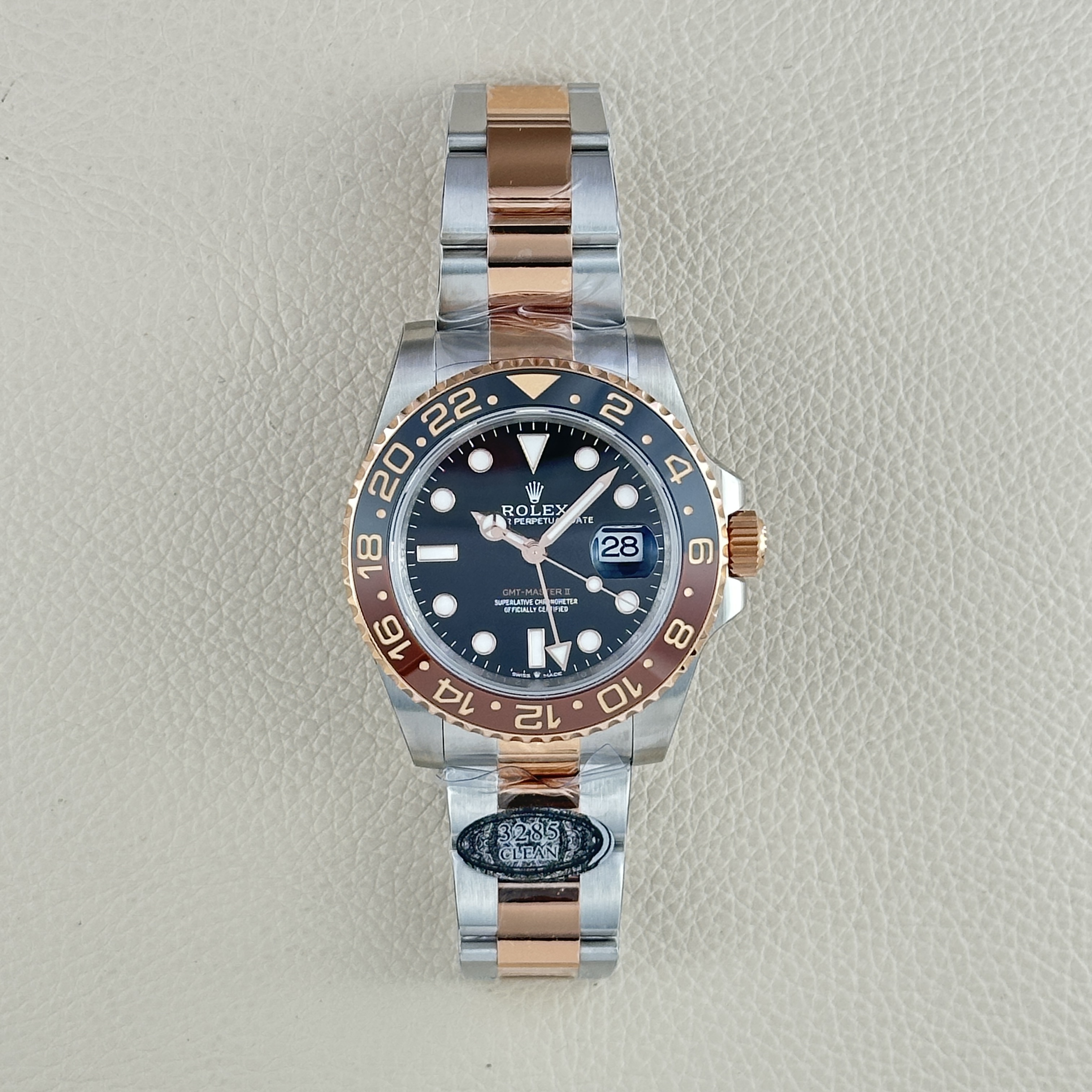 Clean Factory Rolex GMT-Master II Root Beer Super Clone 3285 Movement 126711CHNR-0002 The best replica and upgraded real rose gold wrapped two tone Oyster Bracelet