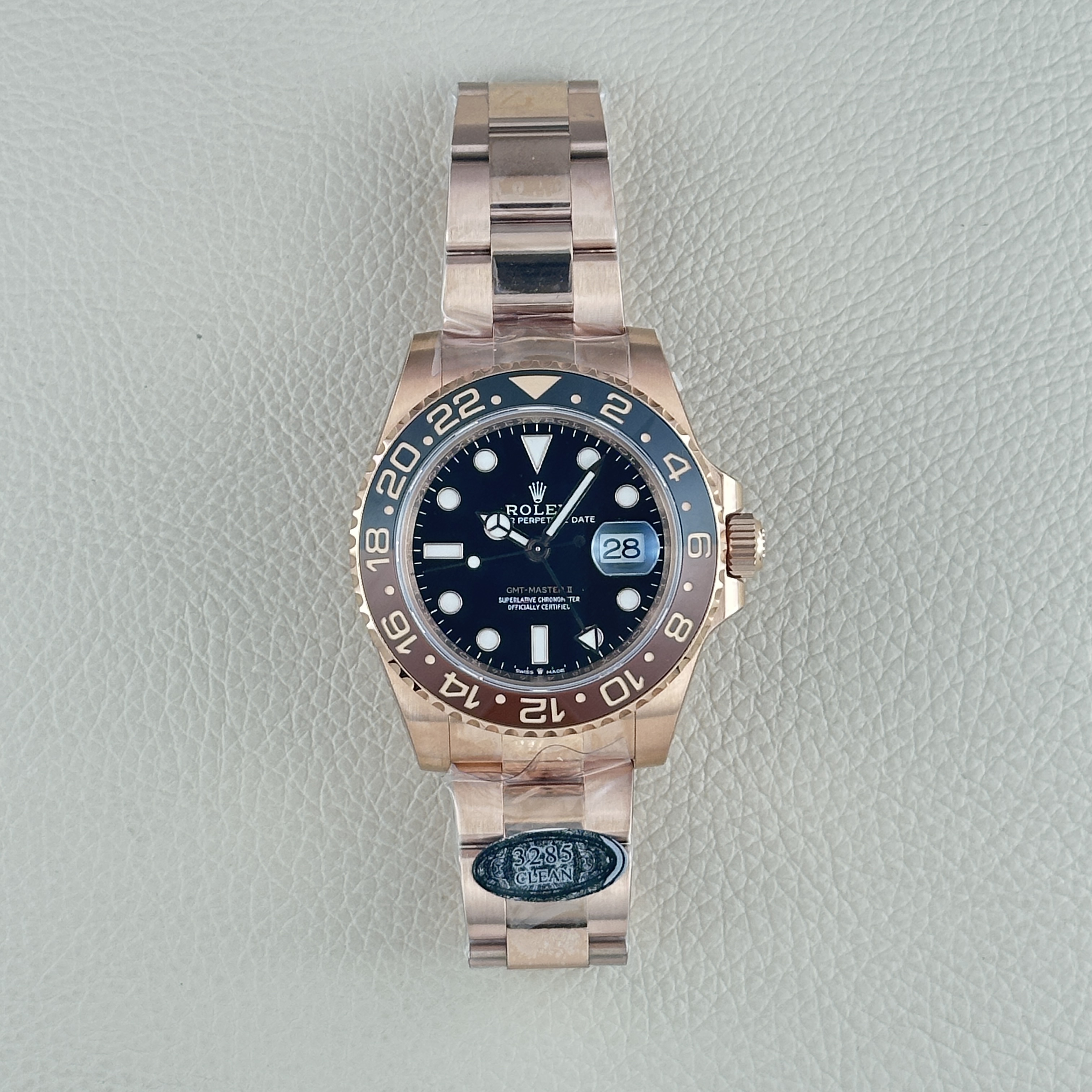 Real Clean factory Rolex GMT-Master II Root Beer 126715CHNR-0001 The best replica and upgraded real rose gold wrapped Oyster Bracelet Ceramic Bezel Super Clone 3285 Movement