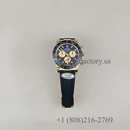 Clean Factory Rolex Daytona 116518LN-0047 Black/Champagne Dial Rubber Strap Cerachrom Bezel Yellow Gold wrapped Super Clone Chronograph waterproof Best replica 4130 Movement