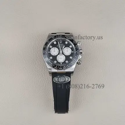 Clean Factory Rolex Daytona 126519LN-0004 Bright Black & Steel Diamond Oysterflex Cerachrom Bezel real Chronograph waterproof swiss replica 4131 Movement