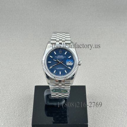 The Best Replica Rolex DateJust 36mm 126234-0049 Super Clone 3235 Movement White Gold Wrap Fluted Bezel Blue Fluted Motif Dial 904L Oystersteel Jubilee five-piece links Waterproof Clean factory Made
