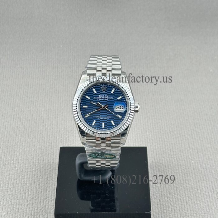 The Best Replica Rolex DateJust 36mm 126234-0049 Super Clone 3235 Movement White Gold Wrap Fluted Bezel Blue Fluted Motif Dial 904L Oystersteel Jubilee five-piece links Waterproof Clean factory Made