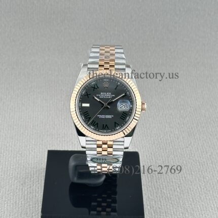 The Best Replica Rolex DateJust 41mm 126331-0016 Super Clone 3235 Movement Two-Tone Rose Gold Wrap Fluted Bezel Slate Grey Wimbledon Roman Dial 904L Oystersteel Jubilee five-piece links Waterproof Clean factory Made
