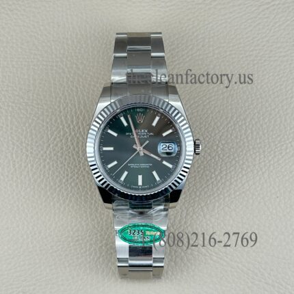 The Best Replica Rolex DateJust 41mm 904L Oystersteel 126334-0027 Super Clone 3235 Movement White Gold Wrap Fluted Bezel Green Dial Oyster three-piece links Waterproof Clean factory Made
