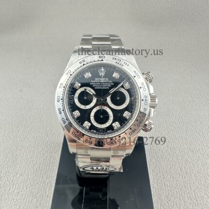 Clean Factory Rolex Daytona 116509-0055 Black Diamond Dial White Gold Bezel Super Clone Chronograph waterproof Best replica 4130 Movement