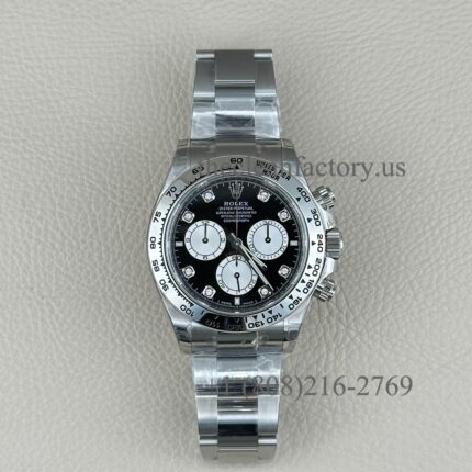 Clean Factory Rolex Daytona 126509-0002 Bright Black Steel Diamond Dial White Gold Bezel Super Clone Chronograph waterproof Best replica 4131 Movement