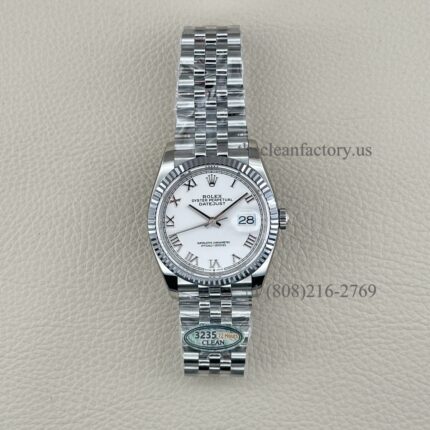 The Best Replica Rolex DateJust 36mm 904L Oystersteel 126234-0025 Super Clone 3235 Movement White Gold Wrap Fluted Bezel White Dial Roman Markers Jubilee five-piece links Waterproof Clean factory Made