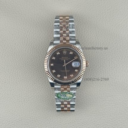 The Best Replica Rolex DateJust 41mm 126331-0004 Super Clone 3235 Movement Two-Tone Rose Gold Wrap Fluted Bezel Chocolate Diamond Dial 904L Oystersteel Jubilee five-piece links Waterproof Clean factory Made