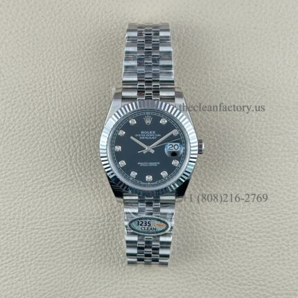 The Best Replica Rolex DateJust 41mm 904L Oystersteel 126334-0012 Super Clone 3235 Movement White Gold Wrap Fluted Bezel Black Diamond Dial Jubilee five-piece links Waterproof Clean factory Made