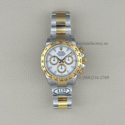 Clean Factory Rolex Daytona 116503-0001 White Index Dial Two-tone 18k Gold wrapped Super Clone Chronograph waterproof Best replica 4130 Movement
