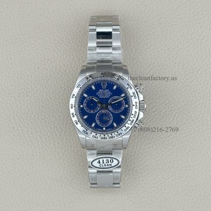 Clean Factory Rolex Daytona 116509-0071 40mm Blue Index Dial Super Clone Chronograph waterproof Bezel Best replica 4130 Movement