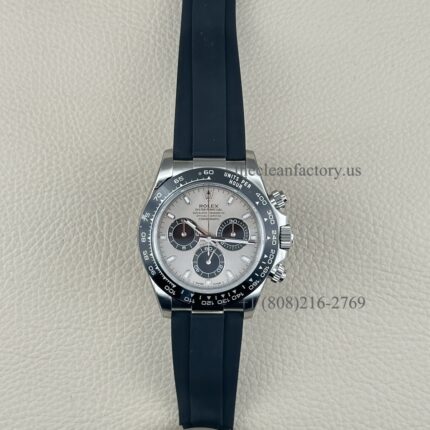 Clean Factory Rolex Daytona 116519LN-0027 Steel dial with black subdials 18K White Gold Wrapped Case Oysterflex Rubber Strap Cerachrom Bezel Super Clone Chronograph waterproof Best replica 4130 Movement