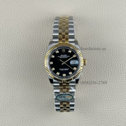The Best Replica Rolex DateJust 36mm 904L Oystersteel 126233-0021Super Clone 3235 Movement Yellow Gold Wrap Fluted Bezel Black Diamond Dial Jubilee five-piece links Waterproof Clean factory Made
