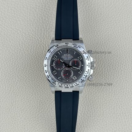 Clean Factory Rolex Daytona 116519LN-0104 Steel dial with black subdials 18K White Gold Wrapped Case Oysterflex Rubber Strap Cerachrom Bezel Super Clone Chronograph waterproof Best replica 4130 Movement