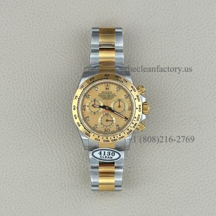 Clean Factory Rolex Daytona 116503-0006 Champagne Diamond Dial Two-tone 18k Gold wrapped Super Clone Chronograph waterproof Best replica 4130 Movement