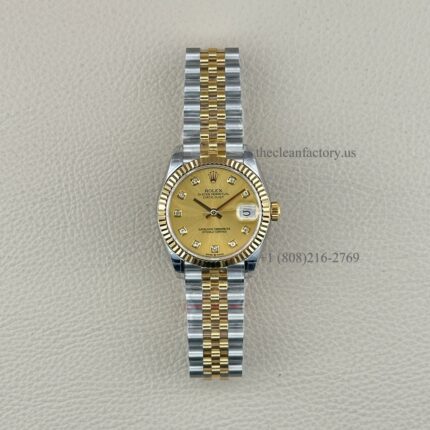 The Best Replica Rolex DateJust 31mm 904L Oystersteel 278273-0026 Super Clone 2236 Movement Yellow Gold Wrap Fluted Bezel Yellow Gold Dial Jubilee five-piece links Waterproof Clean factory Made